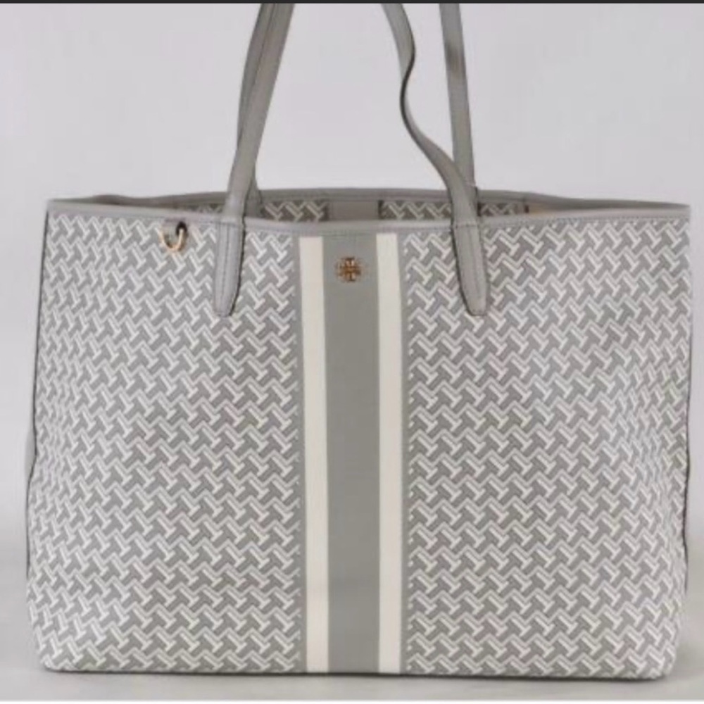 Tory Burch T Zag Tote Gray/White - Picture 2 of 10